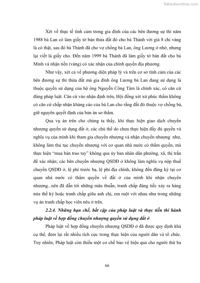 Luận văn thạc sĩ luật học Chuyển nhượng quyền sử dụng đất ở theo pháp luật Việt Nam - 6 Trang 72
