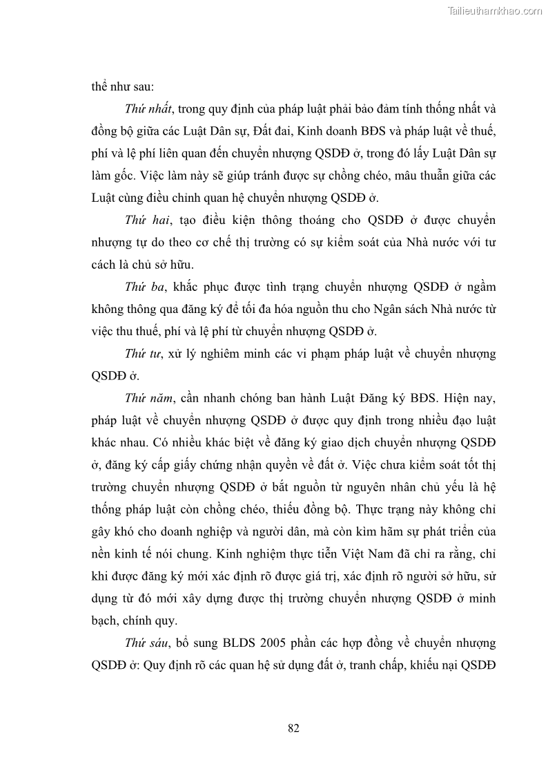 Luận văn thạc sĩ luật học Chuyển nhượng quyền sử dụng đất ở theo pháp luật Việt Nam - 8 Trang 88