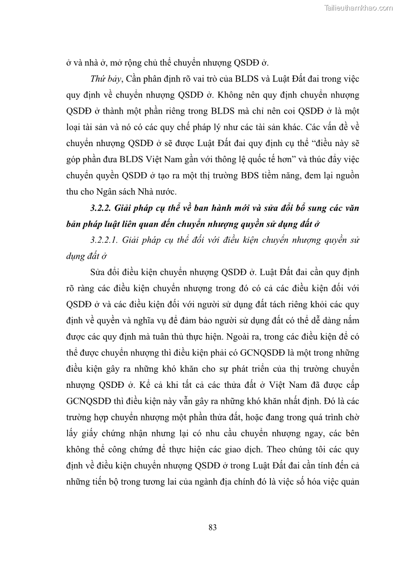 Luận văn thạc sĩ luật học Chuyển nhượng quyền sử dụng đất ở theo pháp luật Việt Nam - 8 Trang 89
