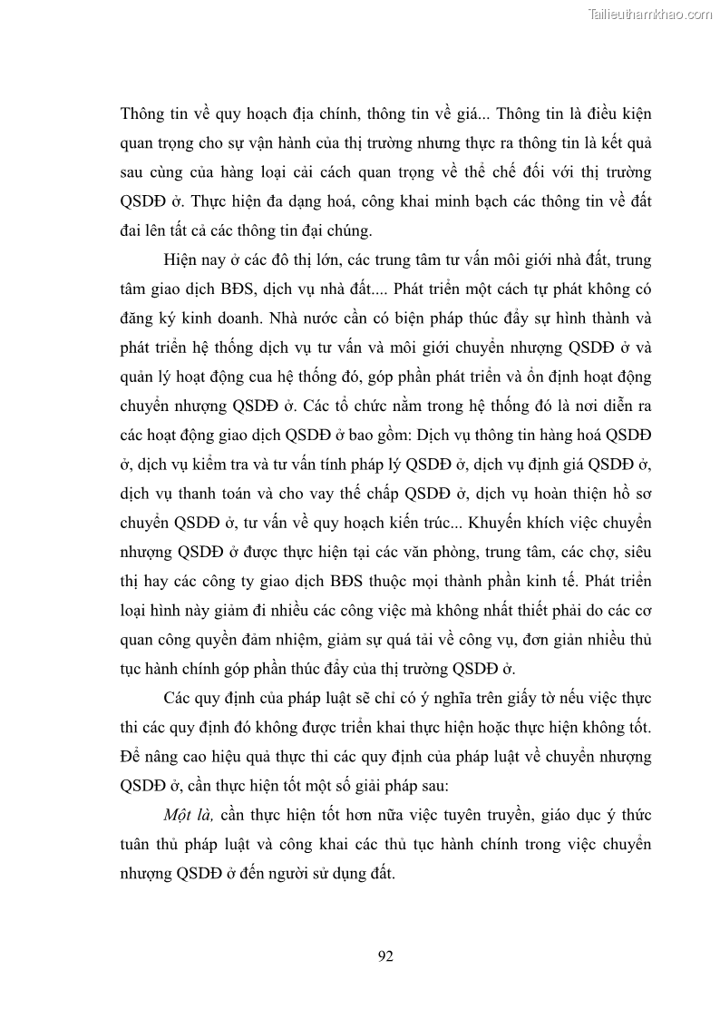 Luận văn thạc sĩ luật học Chuyển nhượng quyền sử dụng đất ở theo pháp luật Việt Nam - 9 Trang 98