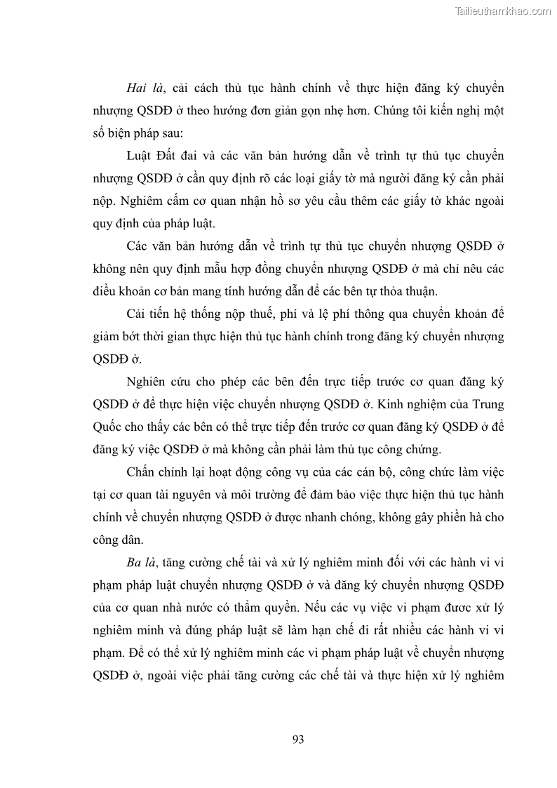 Luận văn thạc sĩ luật học Chuyển nhượng quyền sử dụng đất ở theo pháp luật Việt Nam - 9 Trang 99