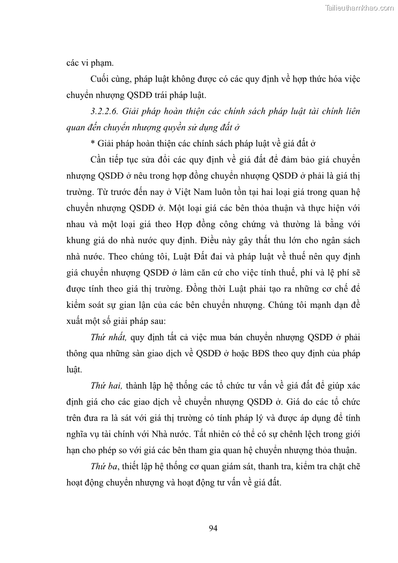 Luận văn thạc sĩ luật học Chuyển nhượng quyền sử dụng đất ở theo pháp luật Việt Nam - 9 Trang 100