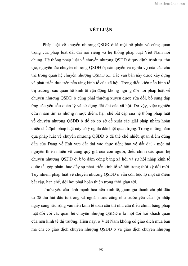 Luận văn thạc sĩ luật học Chuyển nhượng quyền sử dụng đất ở theo pháp luật Việt Nam - 9 Trang 104