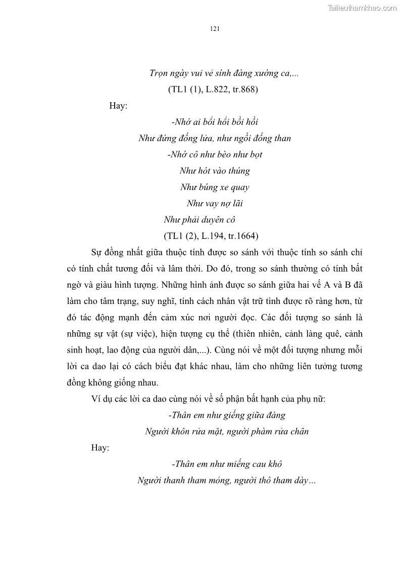 Luận án tiến sĩ ngữ văn Đặc trưng kết cấu ca dao trữ tình - 11 Trang 121