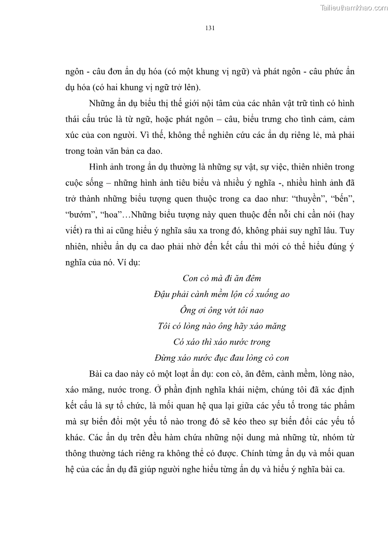 Luận án tiến sĩ ngữ văn Đặc trưng kết cấu ca dao trữ tình - 11 Trang 131