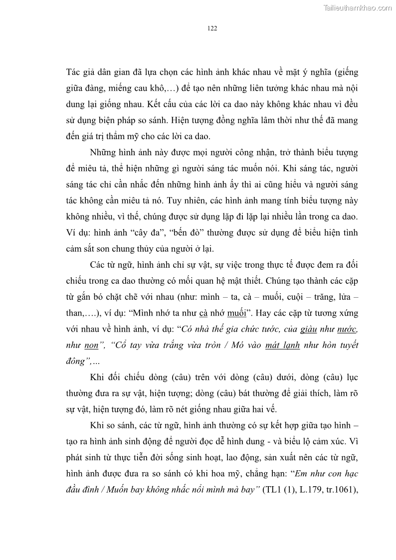 Luận án tiến sĩ ngữ văn Đặc trưng kết cấu ca dao trữ tình - 11 Trang 122