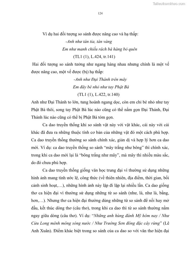 Luận án tiến sĩ ngữ văn Đặc trưng kết cấu ca dao trữ tình - 11 Trang 124