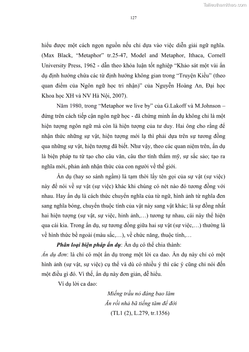 Luận án tiến sĩ ngữ văn Đặc trưng kết cấu ca dao trữ tình - 11 Trang 127