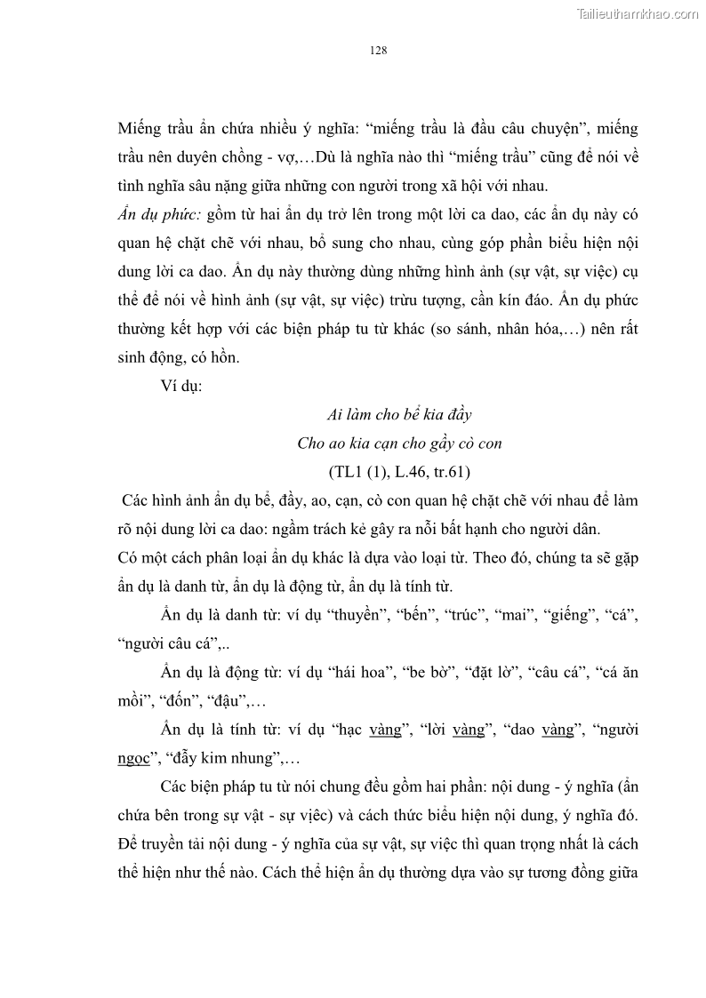 Luận án tiến sĩ ngữ văn Đặc trưng kết cấu ca dao trữ tình - 11 Trang 128