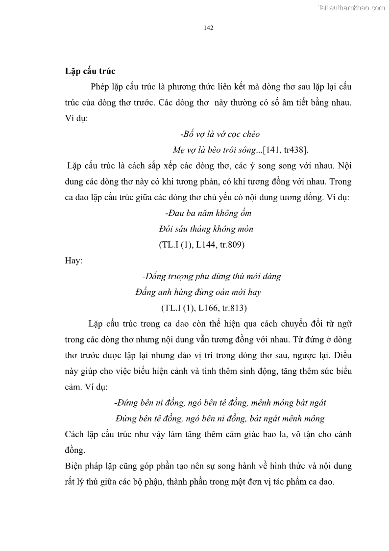 Luận án tiến sĩ ngữ văn Đặc trưng kết cấu ca dao trữ tình - 12 Trang 142
