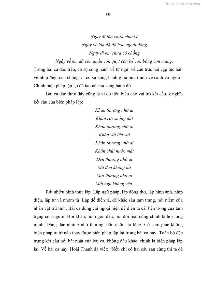 Luận án tiến sĩ ngữ văn Đặc trưng kết cấu ca dao trữ tình - 12 Trang 143