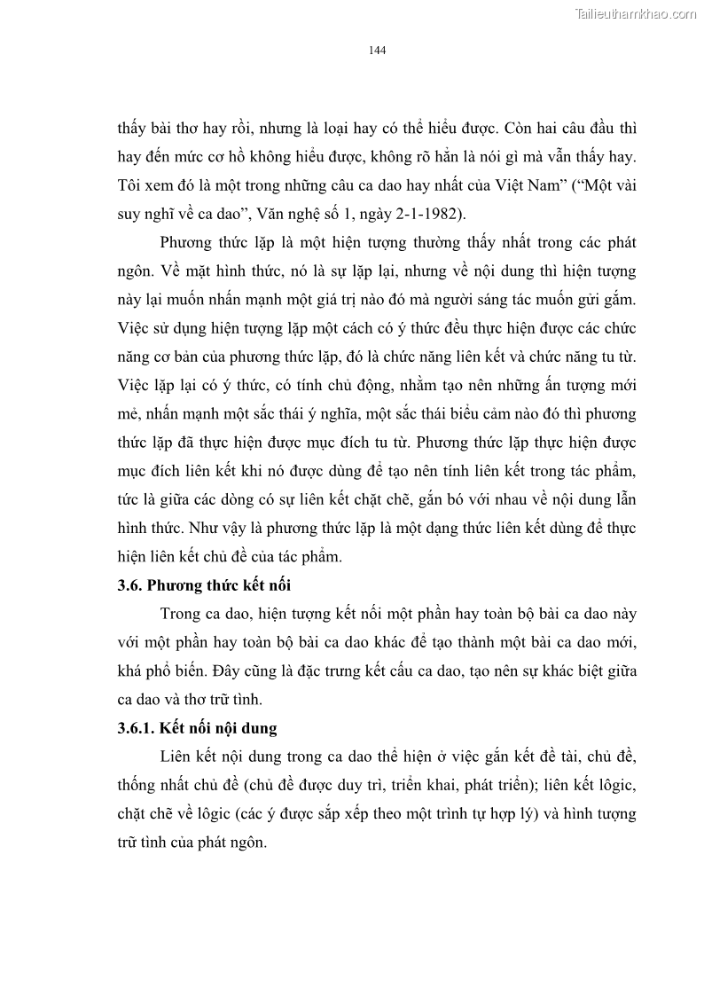 Luận án tiến sĩ ngữ văn Đặc trưng kết cấu ca dao trữ tình - 12 Trang 144