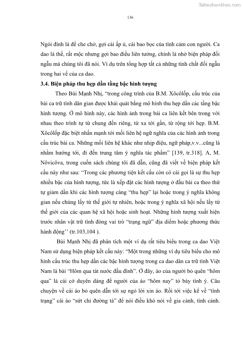 Luận án tiến sĩ ngữ văn Đặc trưng kết cấu ca dao trữ tình - 12 Trang 136