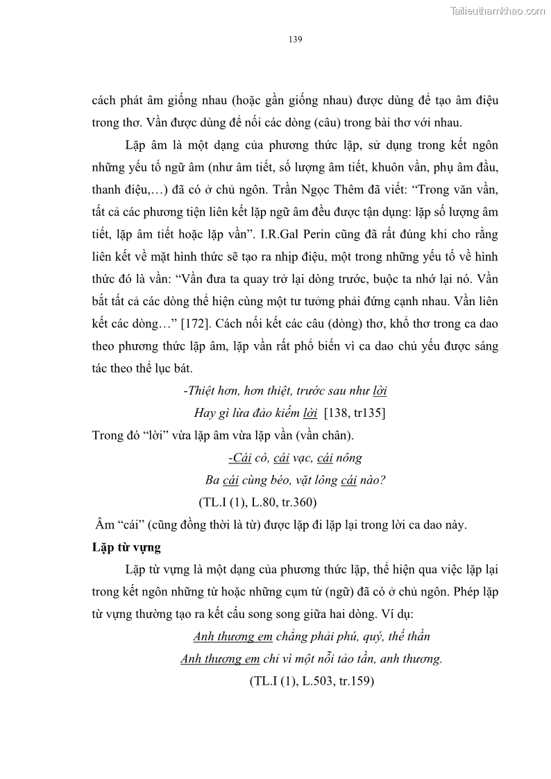 Luận án tiến sĩ ngữ văn Đặc trưng kết cấu ca dao trữ tình - 12 Trang 139