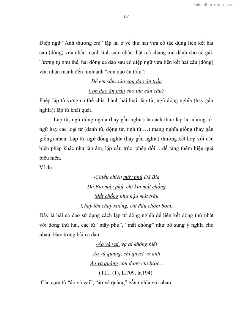 Luận án tiến sĩ ngữ văn Đặc trưng kết cấu ca dao trữ tình - 12 Trang 140