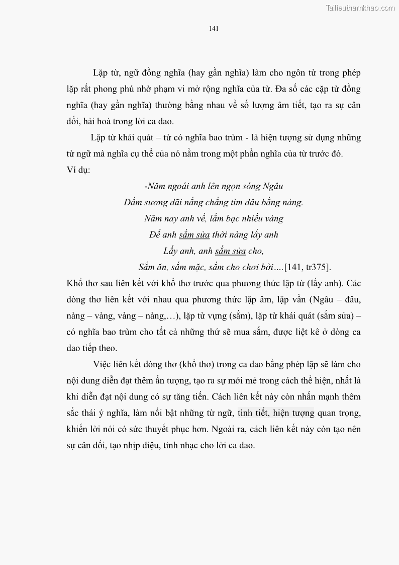 Luận án tiến sĩ ngữ văn Đặc trưng kết cấu ca dao trữ tình - 12 Trang 141