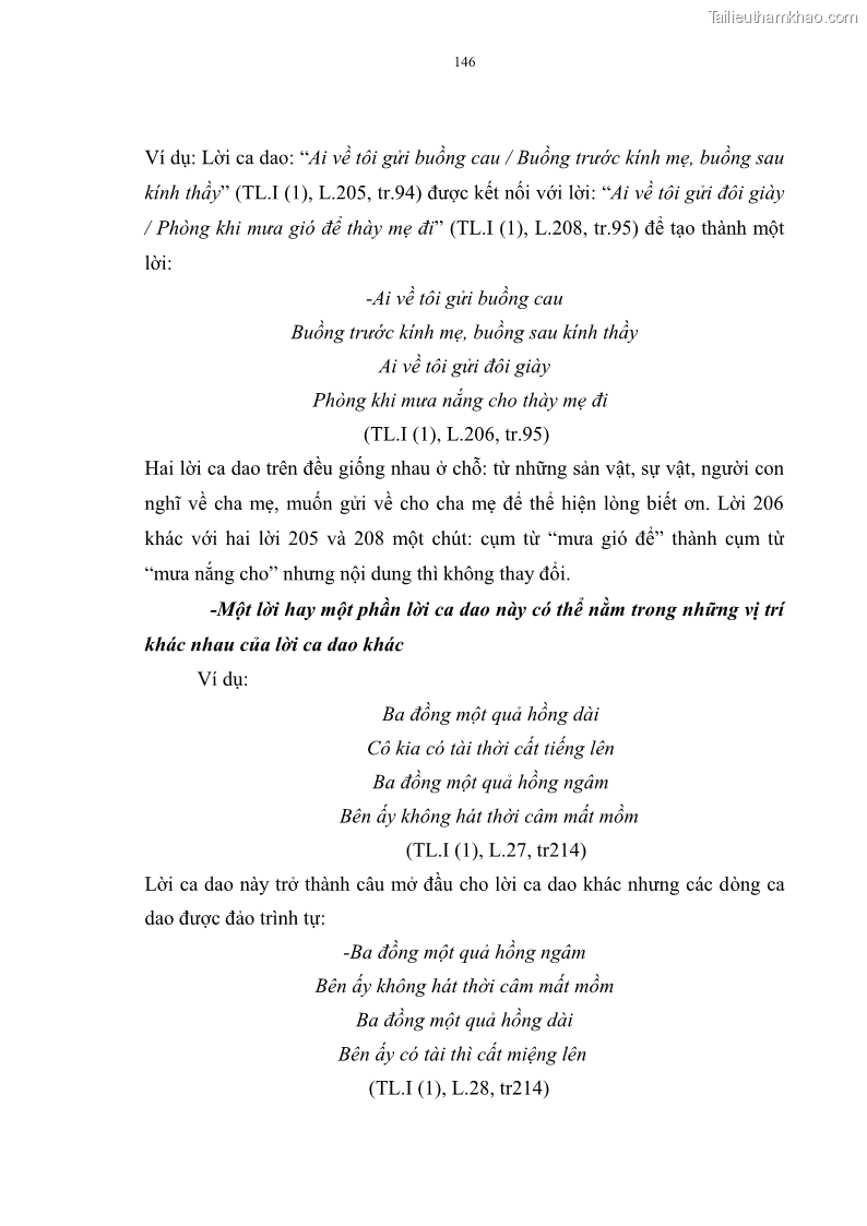 Luận án tiến sĩ ngữ văn Đặc trưng kết cấu ca dao trữ tình - 13 Trang 146