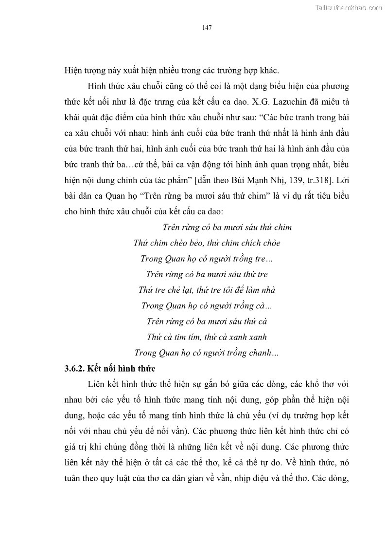 Luận án tiến sĩ ngữ văn Đặc trưng kết cấu ca dao trữ tình - 13 Trang 147