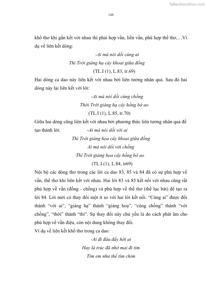 Luận án tiến sĩ ngữ văn Đặc trưng kết cấu ca dao trữ tình - 13 Trang 148