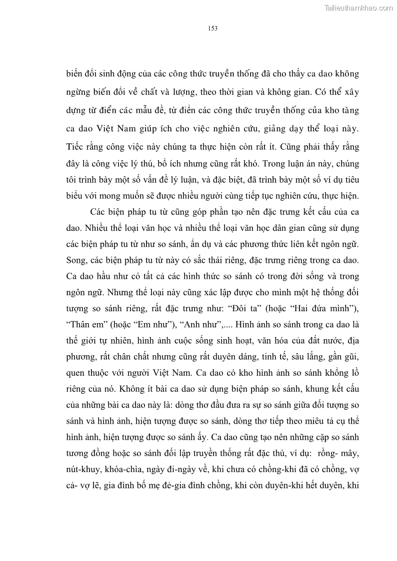 Luận án tiến sĩ ngữ văn Đặc trưng kết cấu ca dao trữ tình - 13 Trang 153