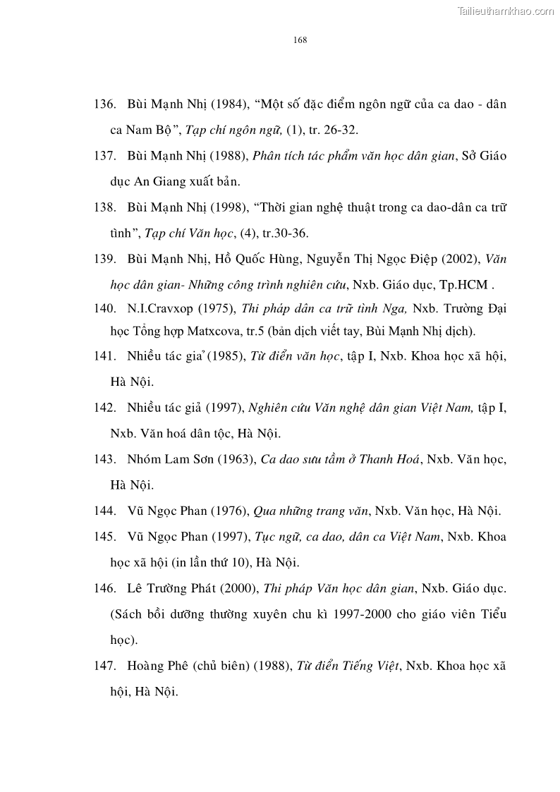 Luận án tiến sĩ ngữ văn Đặc trưng kết cấu ca dao trữ tình - 14 Trang 168