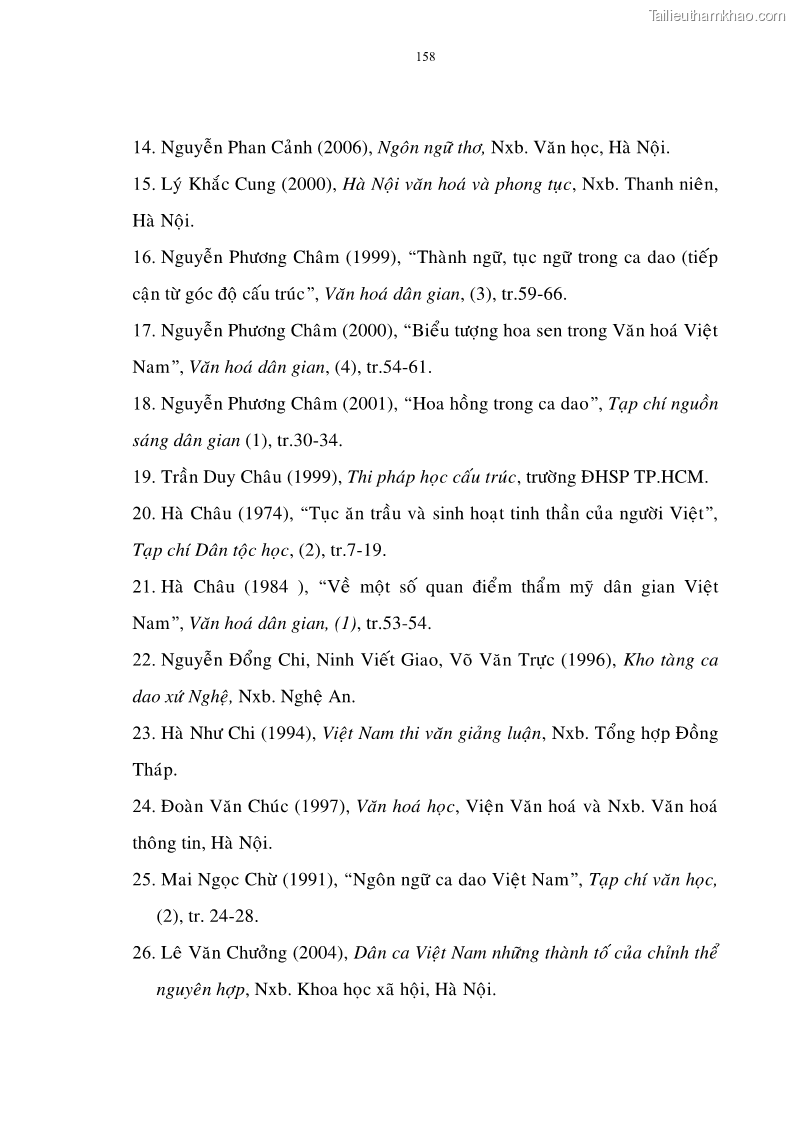 Luận án tiến sĩ ngữ văn Đặc trưng kết cấu ca dao trữ tình - 14 Trang 158