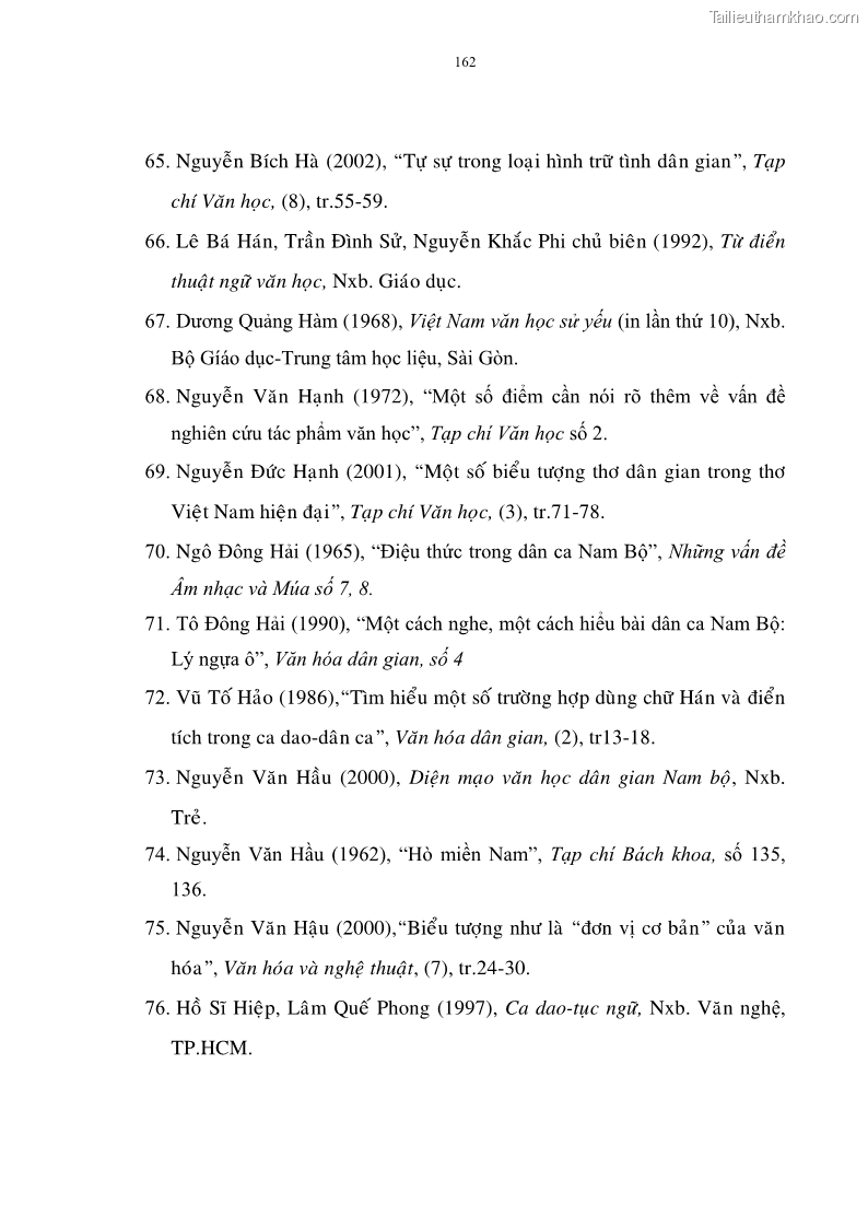 Luận án tiến sĩ ngữ văn Đặc trưng kết cấu ca dao trữ tình - 14 Trang 162