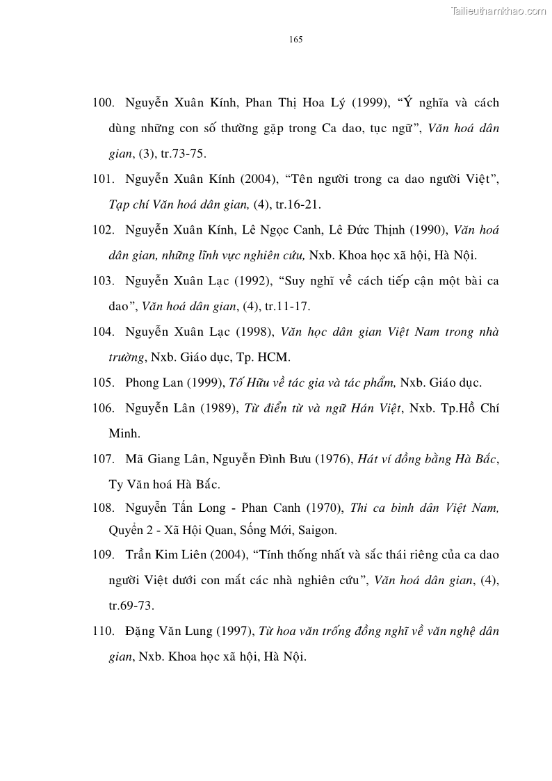 Luận án tiến sĩ ngữ văn Đặc trưng kết cấu ca dao trữ tình - 14 Trang 165