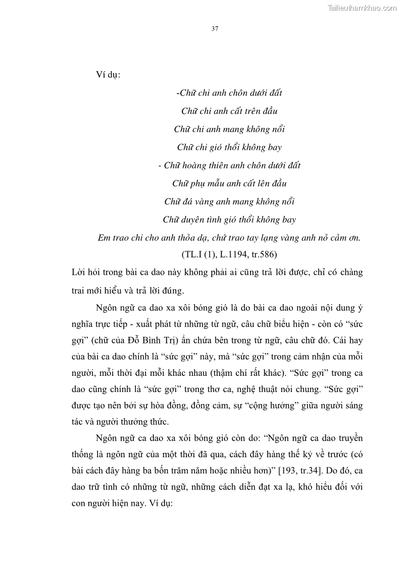 Luận án tiến sĩ ngữ văn Đặc trưng kết cấu ca dao trữ tình - 4 Trang 37