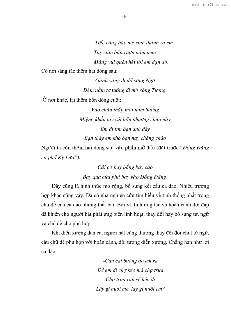 Luận án tiến sĩ ngữ văn Đặc trưng kết cấu ca dao trữ tình - 4 Trang 46