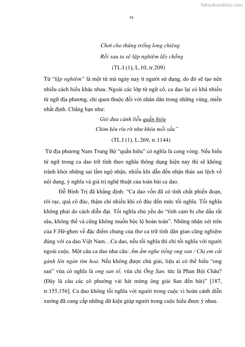 Luận án tiến sĩ ngữ văn Đặc trưng kết cấu ca dao trữ tình - 4 Trang 38