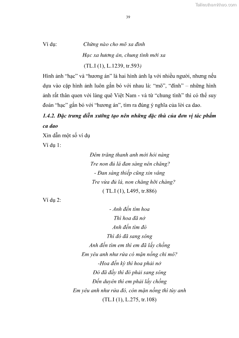 Luận án tiến sĩ ngữ văn Đặc trưng kết cấu ca dao trữ tình - 4 Trang 39