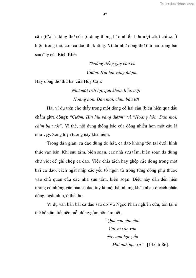 Luận án tiến sĩ ngữ văn Đặc trưng kết cấu ca dao trữ tình - 5 Trang 49