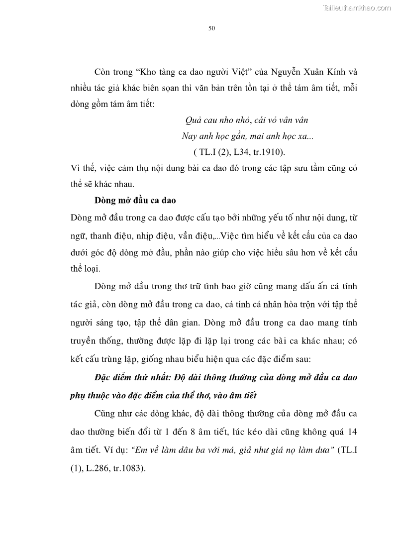 Luận án tiến sĩ ngữ văn Đặc trưng kết cấu ca dao trữ tình - 5 Trang 50