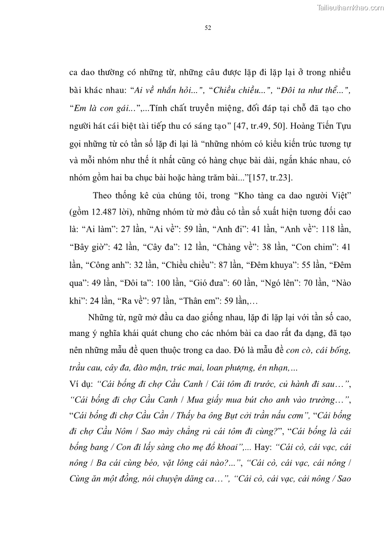 Luận án tiến sĩ ngữ văn Đặc trưng kết cấu ca dao trữ tình - 5 Trang 52