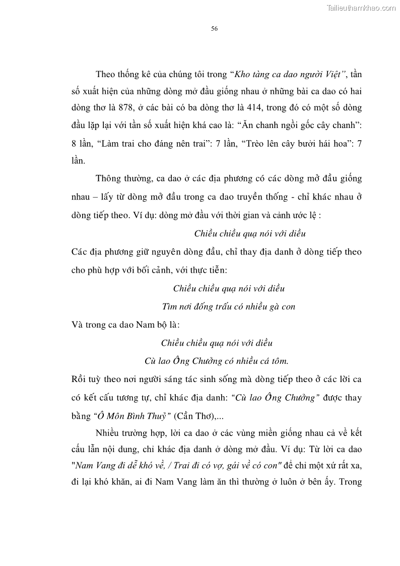 Luận án tiến sĩ ngữ văn Đặc trưng kết cấu ca dao trữ tình - 5 Trang 56