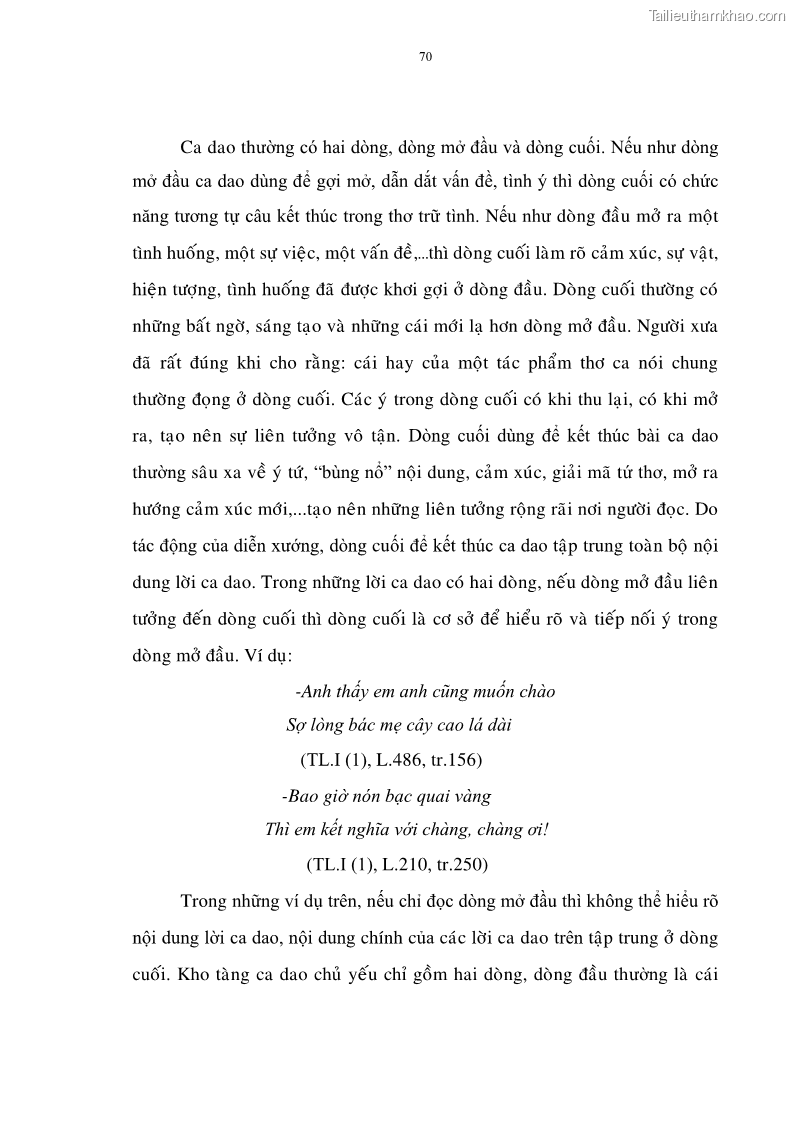 Luận án tiến sĩ ngữ văn Đặc trưng kết cấu ca dao trữ tình - 6 Trang 70