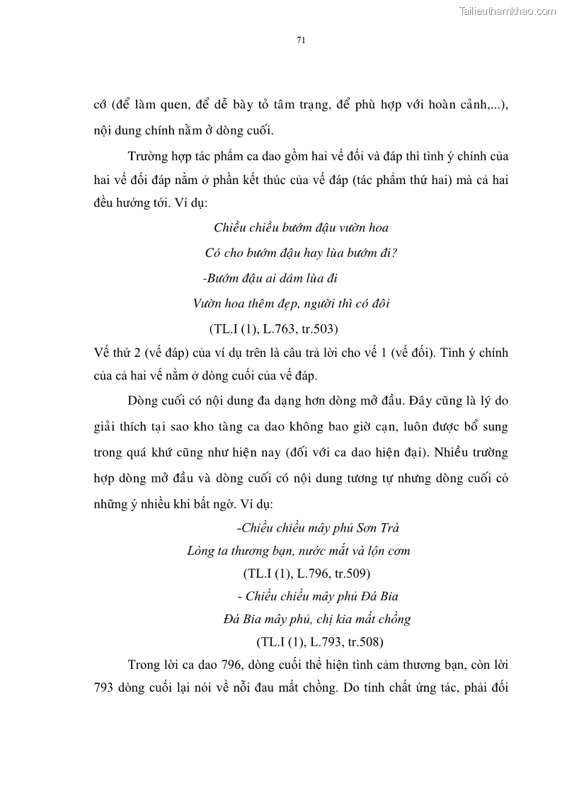 Luận án tiến sĩ ngữ văn Đặc trưng kết cấu ca dao trữ tình - 6 Trang 71
