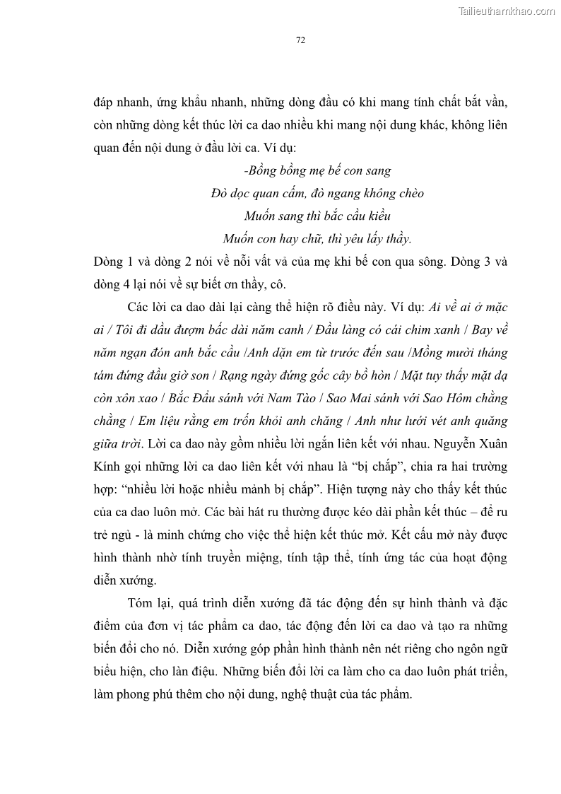 Luận án tiến sĩ ngữ văn Đặc trưng kết cấu ca dao trữ tình - 6 Trang 72