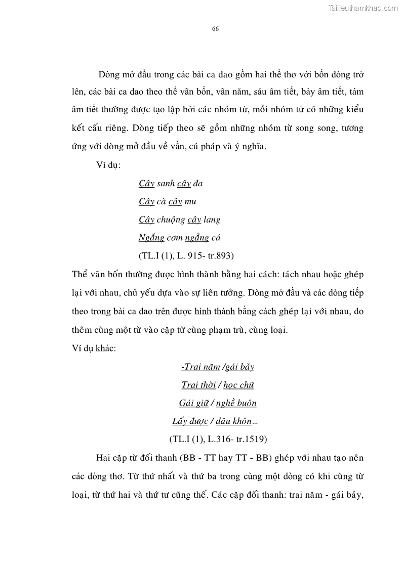 Luận án tiến sĩ ngữ văn Đặc trưng kết cấu ca dao trữ tình - 6 Trang 66