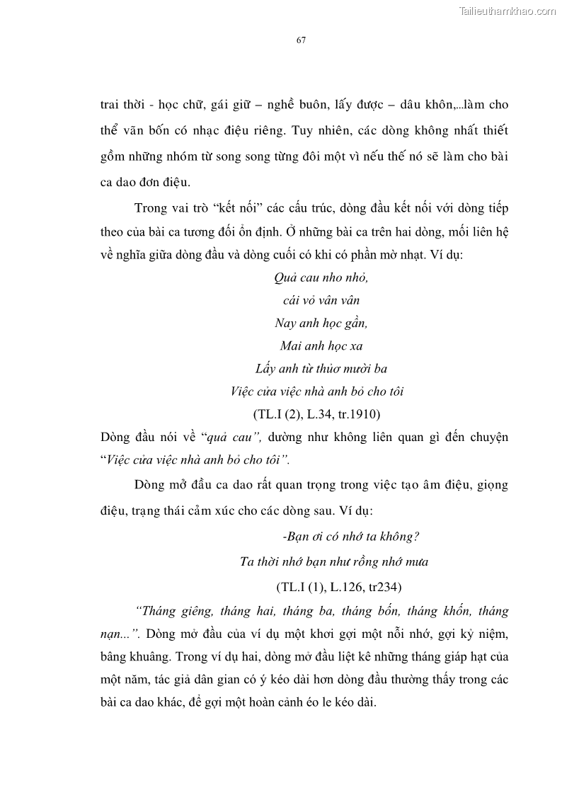 Luận án tiến sĩ ngữ văn Đặc trưng kết cấu ca dao trữ tình - 6 Trang 67