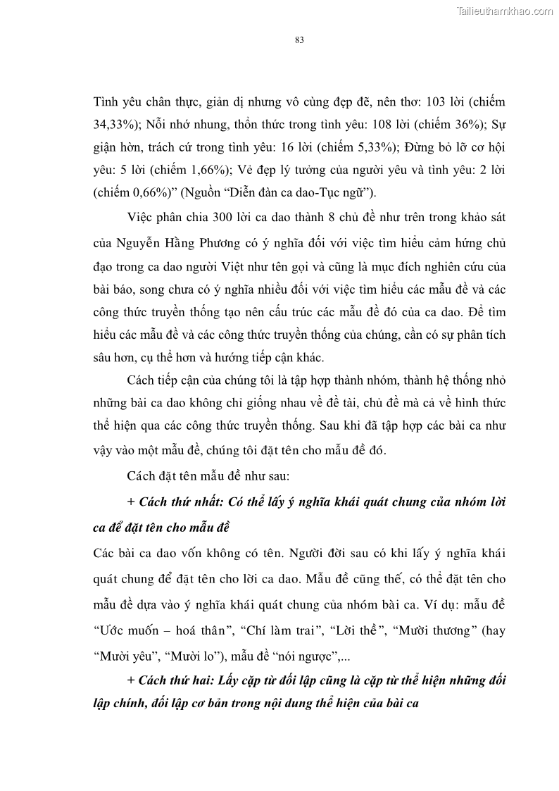 Luận án tiến sĩ ngữ văn Đặc trưng kết cấu ca dao trữ tình - 7 Trang 83