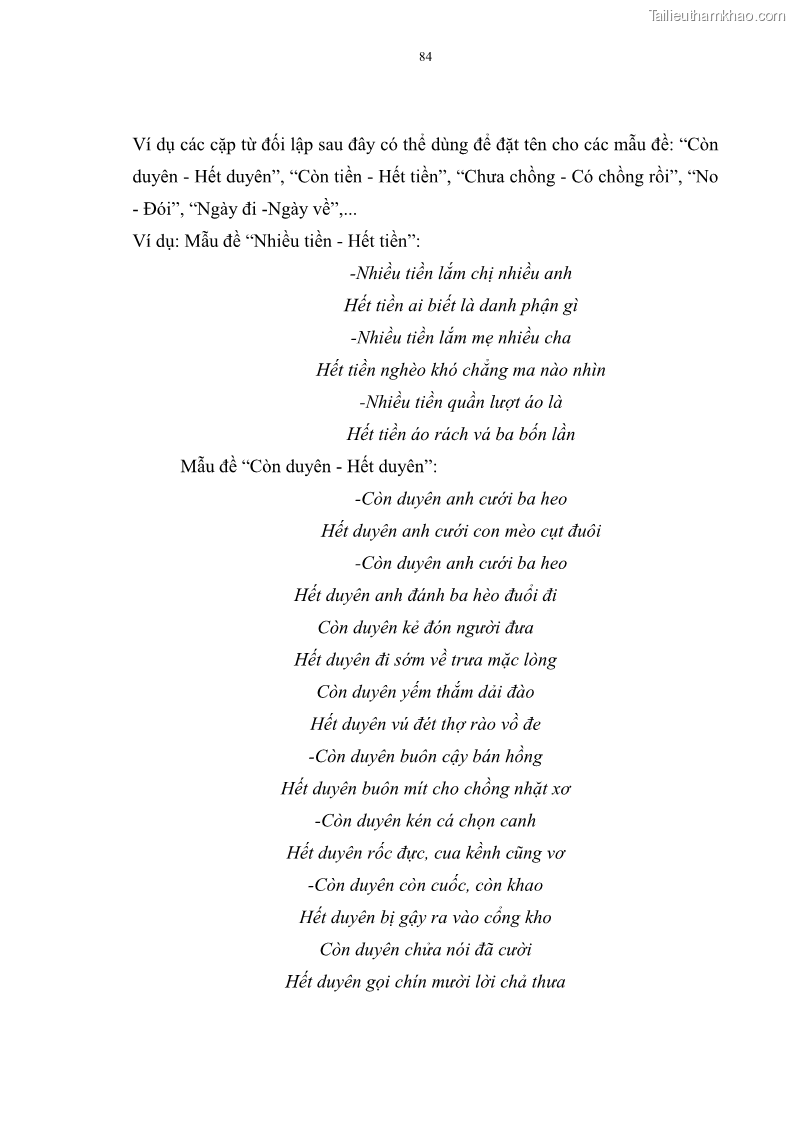 Luận án tiến sĩ ngữ văn Đặc trưng kết cấu ca dao trữ tình - 7 Trang 84