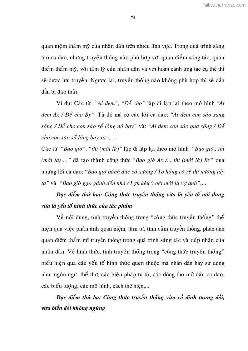 Luận án tiến sĩ ngữ văn Đặc trưng kết cấu ca dao trữ tình - 7 Trang 74