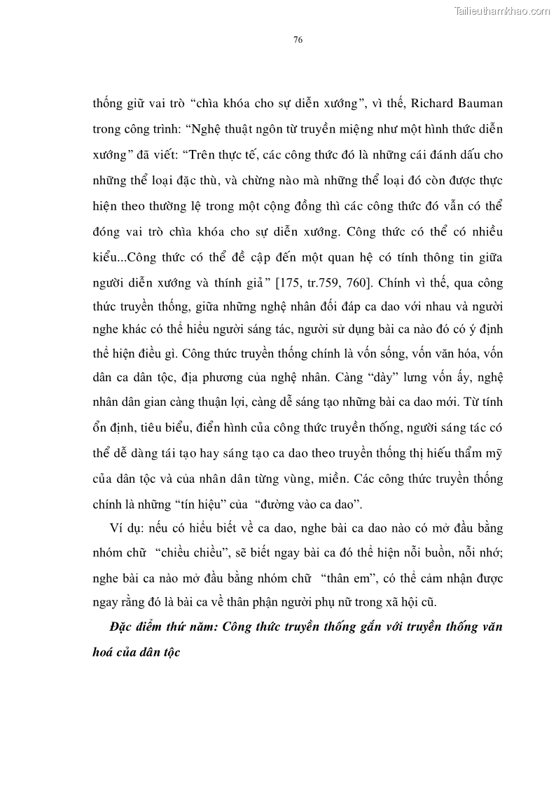 Luận án tiến sĩ ngữ văn Đặc trưng kết cấu ca dao trữ tình - 7 Trang 76