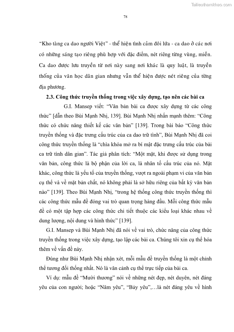 Luận án tiến sĩ ngữ văn Đặc trưng kết cấu ca dao trữ tình - 7 Trang 78
