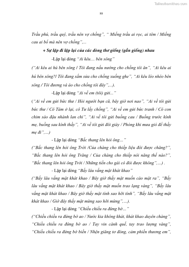 Luận án tiến sĩ ngữ văn Đặc trưng kết cấu ca dao trữ tình - 8 Trang 88