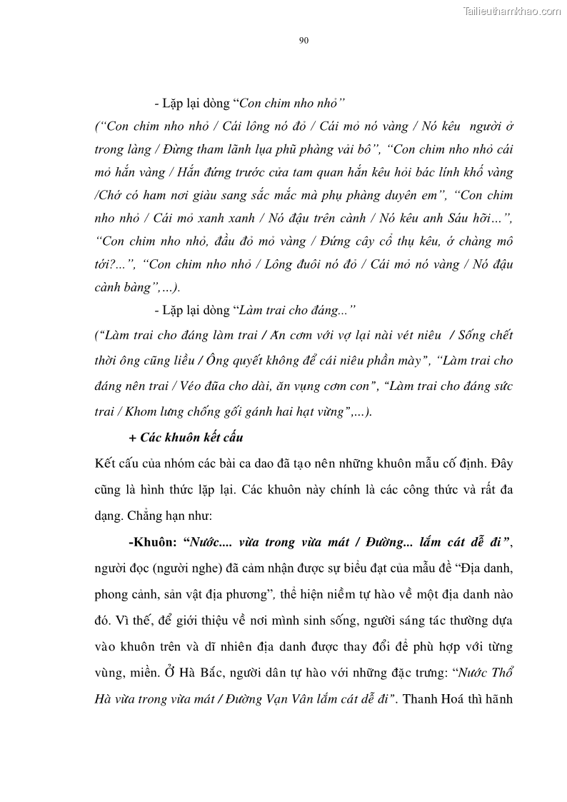 Luận án tiến sĩ ngữ văn Đặc trưng kết cấu ca dao trữ tình - 8 Trang 90