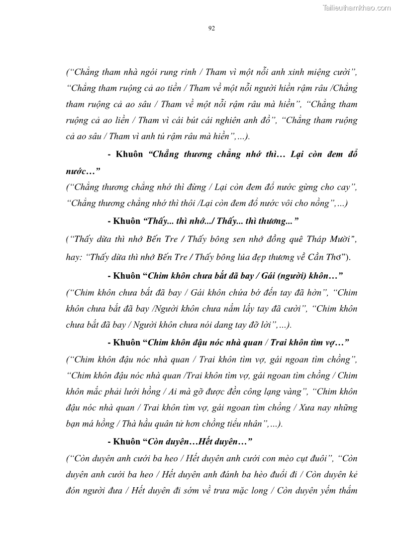 Luận án tiến sĩ ngữ văn Đặc trưng kết cấu ca dao trữ tình - 8 Trang 92