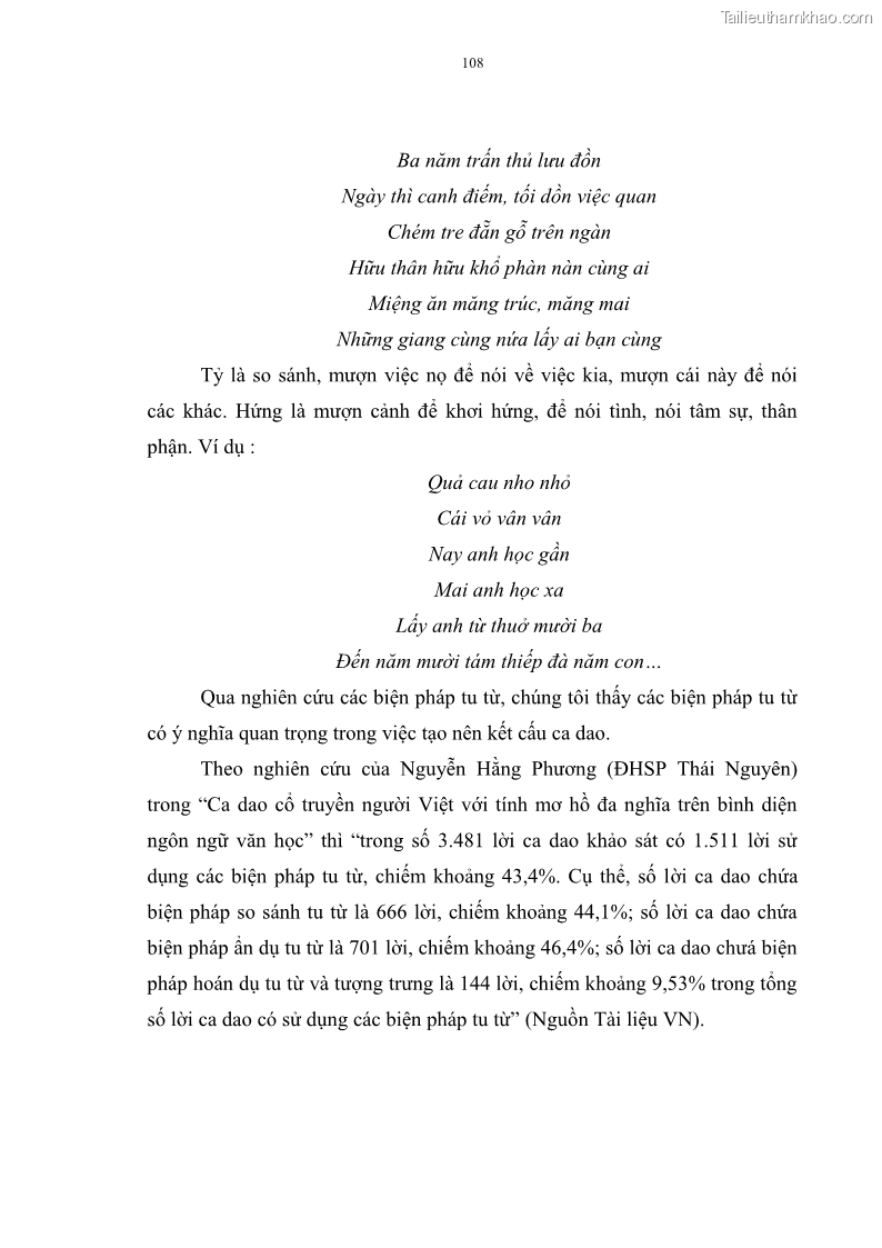Luận án tiến sĩ ngữ văn Đặc trưng kết cấu ca dao trữ tình - 9 Trang 108